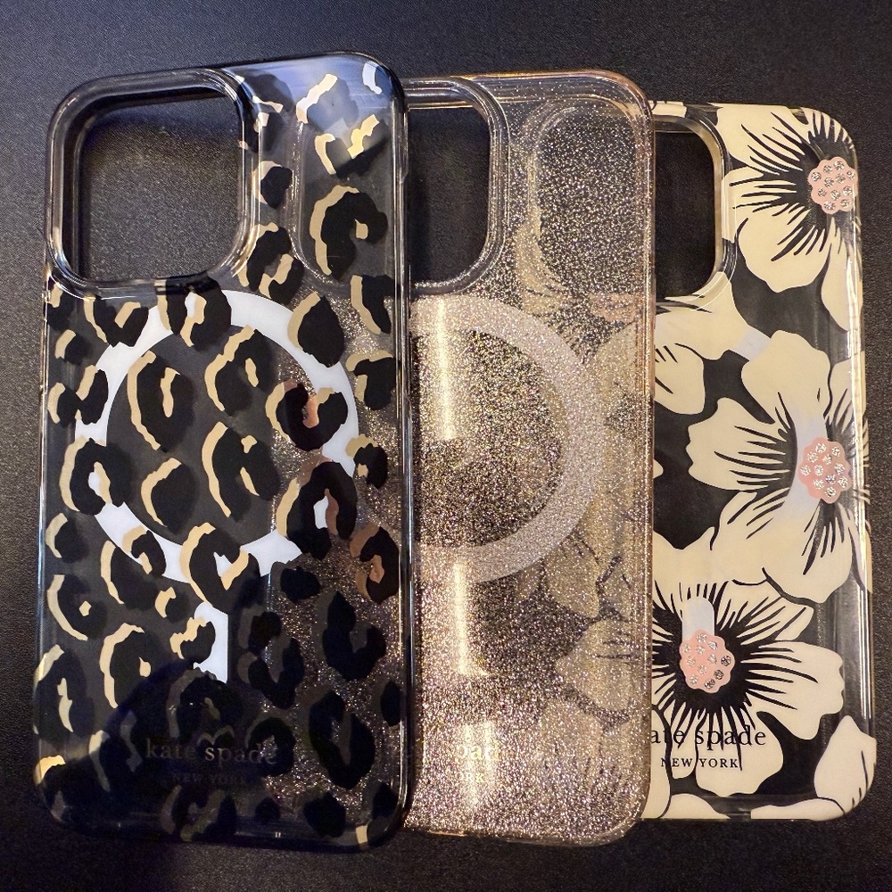 kate spade Black, Cream & Gold Leopard, Glitter and Floral iPhone Case Set
